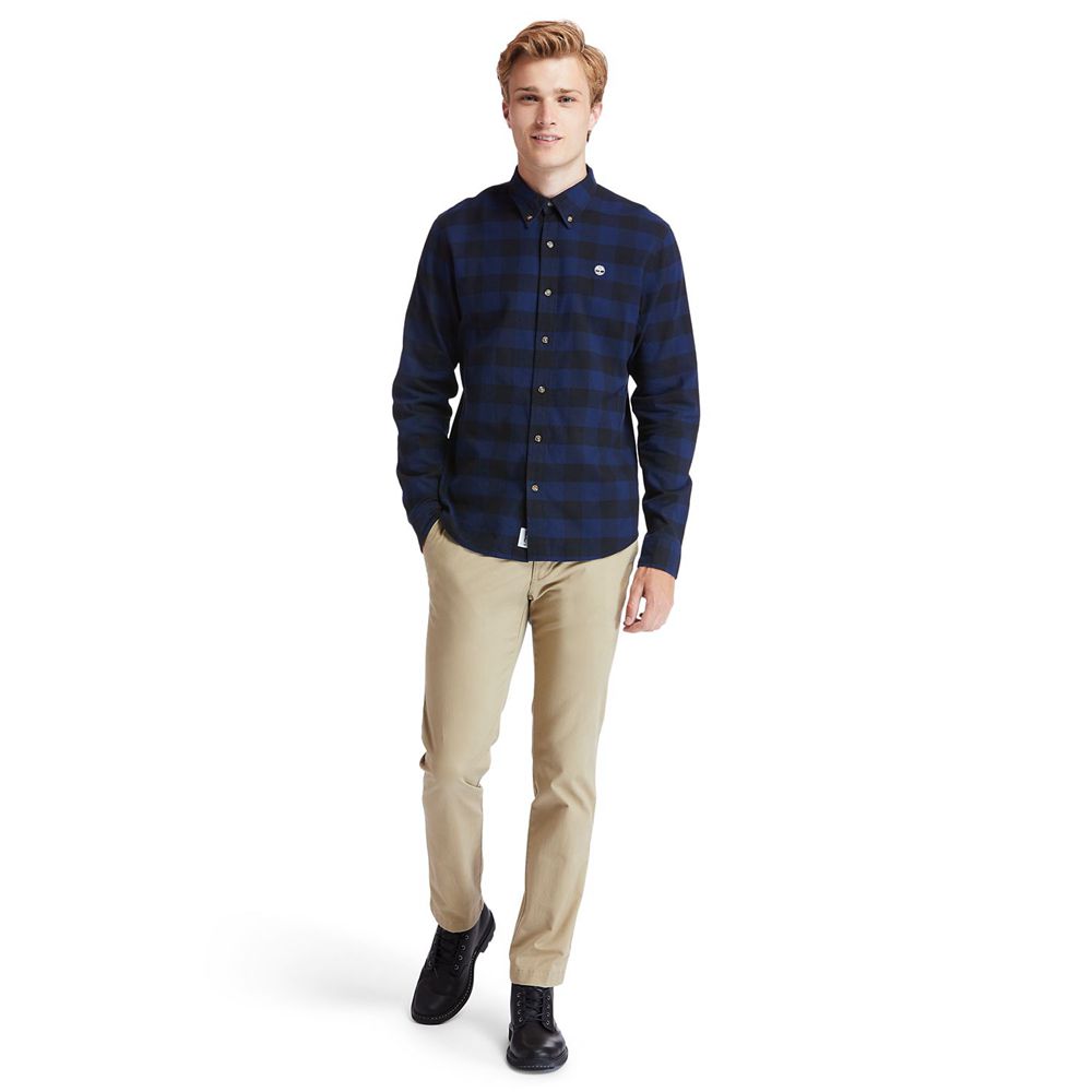 Camisa Timberland Argentina Hombre - Mascoma River Slim-Fit Long-Sleeve Check - Azul Marino - UTOJVG